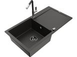 Mexen Leo Lavello In Granito A 1 Vasca Con Scolapiatti E Rubinetto Da Cucina Flora, Nero/Oro Metallizzato - 6501-75-670401-07-B