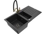 Mexen Matias Lavello In Granito 1,5 Vasche Con Gocciolatoio E Miscelatore Cucina Duo, Nero/Argento - 6502-73-671701-57-B
