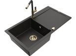 Mexen Leo Lavello In Granito A 1 Vasca Con Sgocciolatoio E Rubinetto Cucina Flora, Nero/Oro Metallizzato - 6501-75-670401-57-G