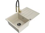Mexen Bruno Lavello Da Cucina In Granito 1-Vasca Con Gocciolatoio E Miscelatore Aster, Beige - 6513-69-73450-57-B