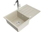 Mexen Bruno Lavello Da Cucina In Granito Con 1 Vasca E Scolapiatti E Rubinetto Flora, Beige - 6513-69-670401-07