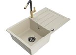 Mexen Bruno Lavello In Granito A 1 Vasca Con Sgocciolatoio E Miscelatore Da Cucina Flora, Beige - 6513-69-670401-57-B