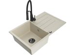 Mexen Bruno Lavello Da Cucina In Granito A 1 Vasca Con Scolapiatti E Rubinetto Aster, Beige - 6513-69-73450-70-B