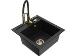 Mexen Vito Lavello In Granito A 1 Vasca Con Miscelatore Da Cucina Aster, Nero - 6503-77-73450-57-G