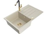 Mexen Bruno Lavello In Granito 1-Vasca Con Sgocciolatoio E Rubinetto Da Cucina Flora, Beige - 6513-69-670401-57-G