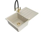 Mexen Bruno Lavello In Granito A 1 Vasca Con Sgocciolatoio E Rubinetto Da Cucina Duo, Beige - 6513-69-671701-57-G