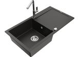 Mexen Leo Lavello In Granito A 1 Vasca Con Sgocciolatoio E Miscelatore Cucina Flora, Nero/Oro Metallizzato - 6501-75-670401-00