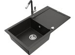 Mexen Leo Lavello In Granito A 1 Vasca Con Gocciolatoio E Rubinetto Da Cucina Flora, Nero/Oro Metallizzato - 6501-75-670401-07