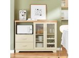 Sobuy Mobile Da Cucina A Buffet Cassettiera Con Ante In Vetro Credenza Con Piano Di Lavoro Vano Microonde Portabottiglie Per Soggiorno Sala Da Pranzo FSB81-MI