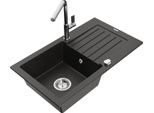 Mexen Pablo Lavello In Granito A 1 Vasca Con Scolapiatti E Rubinetto Da Cucina Flora, Nero/Oro Metallizzato - 6510-75-670401-00
