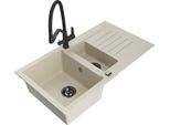 Mexen Matias Lavello In Granito 1,5 Vasche Con Gocciolatoio E Miscelatore Da Cucina Duo, Beige - 6502-69-671701-70-B