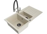 Mexen Matias Lavello In Granito 1,5 Vasca Con Scolapiatti E Miscelatore Duo, Beige - 6502-69-671701-07-B