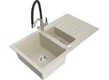 Mexen Matias Lavello In Granito 1,5 Vasca Con Sgocciolatoio E Rubinetto Da Cucina Duo, Beige - 6502-69-671701-07