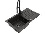 Mexen Pablo Lavello In Granito A 1 Vasca Con Sgocciolatoio E Rubinetto Da Cucina Aster, Nero/Oro Metallizzato