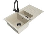 Mexen Matias Lavello In Granito 1,5 Vasche Con Scolapiatti E Rubinetto Da Cucina Elia, Beige - 6502-69-670101-70