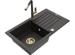 Mexen Pablo Lavello In Granito A 1 Vasca Con Scolapiatti E Miscelatore Da Cucina Flora, Nero/Oro Metallizzato