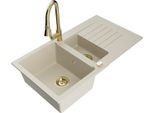 Mexen Matias Lavello In Granito 1,5 Vasche Con Scolapiatti E Rubinetto Da Cucina Elia, Beige - 6502-69-670101-50