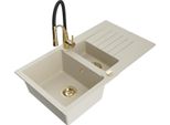 Mexen Matias Lavello In Granito A 1,5 Vasca Con Gocciolatoio E Rubinetto Da Cucina Aster, Beige - 6502-69-73450-57-G