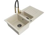 Mexen Matias Lavello In Granito 1,5 Vasca Con Scolapiatti E Rubinetto Da Cucina Aster, Beige - 6502-69-73450-57-B