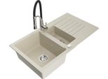 Mexen Matias Lavello In Granito 1,5 Vasca Con Gocciolatoio E Rubinetto Da Cucina Aster, Beige - 6502-69-73450-07