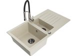 Mexen Matias Lavello In Granito 1,5 Vasche Con Scolapiatti E Rubinetto Cucina Aster, Beige - 6502-69-73450-07-B