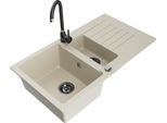 Mexen Matias Lavello In Granito 1,5 Vasca Con Sgocciolatoio E Rubinetto Da Cucina Telma, Beige - 6502-69-670200-70