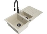 Mexen Matias Lavello In Granito 1,5 Vasche Con Scolapiatti E Rubinetto Da Cucina Savita, Beige - 6502-69-672601-70