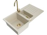 Mexen Matias Lavello In Granito 1,5 Vasche Con Scolapiatti E Miscelatore Telma, Beige - 6502-69-670200-50