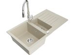 Mexen Matias Lavello In Granito 1,5 Vasche Con Scolapiatti E Rubinetto Da Cucina Savita, Beige - 6502-69-672601-00