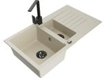 Mexen Matias Lavello In Granito 1,5 Vasche Con Scolapiatti E Rubinetto Da Cucina Rita, Beige - 6502-69-670300-70