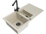 Mexen Matias Lavello In Granito 1,5 Vasche Con Sgocciolatoio E Rubinetto Da Cucina Duero, Beige - 6502-69-671600-70