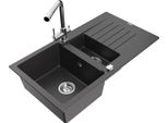 Mexen Matias Lavello In Granito 1,5 Vasche Con Scivolo E Miscelatore Cucina Duero, Nero Maculato - 6502-76-671600-00