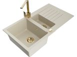Mexen Matias Lavello In Granito 1,5 Vasche Con Sgocciolatoio E Rubinetto Cucina Rita, Beige - 6502-69-670300-50