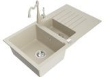 Mexen Matias Lavello In Granito 1,5 Vasche Con Scolapiatti E Miscelatore Da Cucina Carla, Beige - 6502-69-670700-69