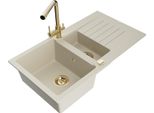 Mexen Matias Lavello In Granito 1,5 Vasche Con Sgocciolatoio E Miscelatore Cucina Duero, Beige - 6502-69-671600-50