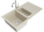 Mexen Matias Lavello In Granito 1,5 Vasche Con Scolapiatti E Rubinetto Da Cucina Carla, Beige - 6502-69-670700-00