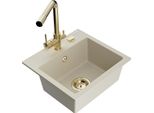 Mexen Milo Lavello In Granito 1-Vasca Con Rubinetto Da Cucina Duero, Beige - 6505-69-671600-50