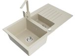Mexen Matias Lavello In Granito 1,5 Vasche Con Sgocciolatoio E Miscelatore Cucina Rita, Beige - 6502-69-670300-69