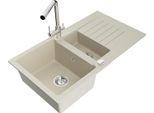 Mexen Matias Lavello In Granito 1,5 Vasche Con Scolapiatti E Rubinetto Da Cucina Duero, Beige - 6502-69-671600-00