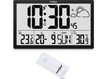 Stazione Meteo Orologio Digitale Da Parete Con Sensore Esterno, Orologio Dcf, 37X22,5 Cm Grande Orologio Da Parete, Sveglia Con Funzione Snooze, Display Lcd, Temperatura Interna Ed Esterna,