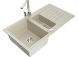 Mexen Matias Lavello In Granito 1,5 Vasche Con Gocciolatoio E Rubinetto Da Cucina Rita, Beige - 6502-69-670300-00