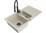 Mexen Matias Lavello In Granito 1,5 Vasche Con Sgocciolatoio E Rubinetto Da Cucina Aster, Beige - 6502-69-73450-70-B