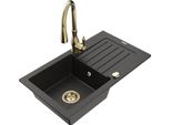 Mexen Pablo Lavello In Granito 1-Vasca Con Scolapiatti E Miscelatore Cucina Savita, Nero/Oro Metallizzato - 6510-75-672601-50