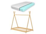 In And Outdoormatch Letto Per Bambini Jan - Letto Teepee - Con Materasso - Bambù - 70 X 140 Cm - Color Legno - Montaggio Rapido - Portata 200 Kg