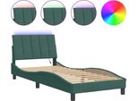 Vidaxl Struttura Letto Con Led Senza Materasso "Hanko"" Verde Scuro 90X190 Cm In Velluto"