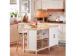 Sobuy KNL09-WN Isola Da Cucina A Libera Installazione Armadio Da Cucina Highborad Cassettiera Armadio Credenza Tavolino Da Bar Buffet Bianco-Naturale Wd Circa 170X89X60Cm
