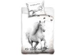 Carbotex Cotone 140X200 Cavallo Albino Bianco Grigio Federa 70X90 C24