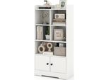 Scaffale Multiuso Costway Con Ante, Piccola Libreria Con 5 Ripiani E 2 Armadi, Vetrina Indipendente Bianca