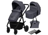 Carrozzina Lionelo Amber Plus 2In1, Set Con Seduta Sportiva, Navicella Fissa, Borsa, Zanzariera, Parapioggia - Grafite