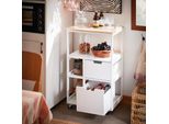 Sobuy Carrello Da Cucina Con Rotelle Carrello Di Servizio Carrello Laterale Carrello Rotante Scaffale Da Cucina Con 2 Cassetti E 3 Ripiani Carrello Da Cucina Stretto Bianco Naturale FKW111-WN